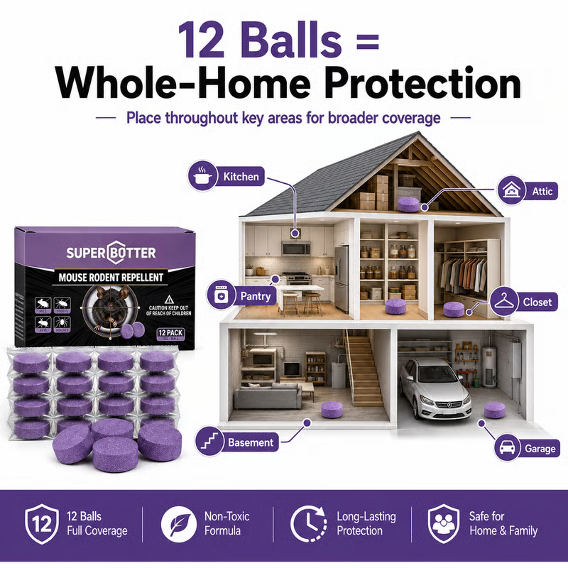 🐭 Natural Pest Repellent Balls (12-Pack) | Mouse, Ant, Spider & Roach Deterrent for Home, Garage & Kitchen-EQ