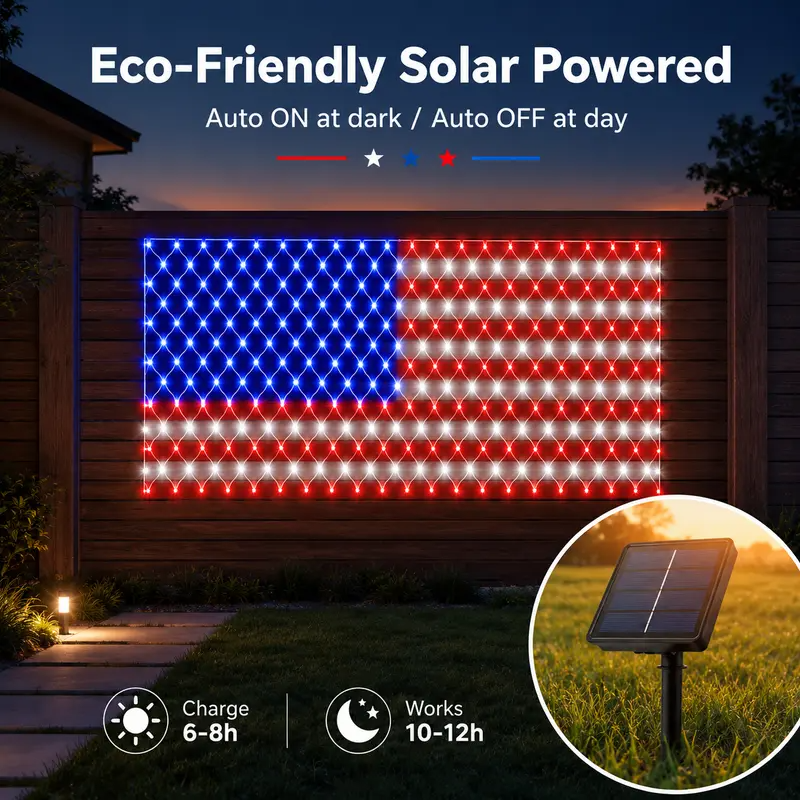 🎉🎉Let Freedom Glow: Premium All-Weather Solar American Flag Lights.🔥Engineered with military-grade waterproofing to withstand rain, snow, and storm—zero electricity bills, pure American pride. -EV1