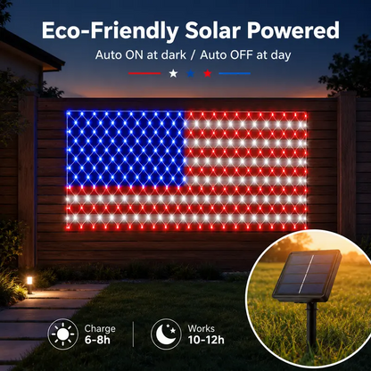 🎉🎉Let Freedom Glow: Premium All-Weather Solar American Flag Lights.🔥Engineered with military-grade waterproofing to withstand rain, snow, and storm—zero electricity bills, pure American pride. -EV1