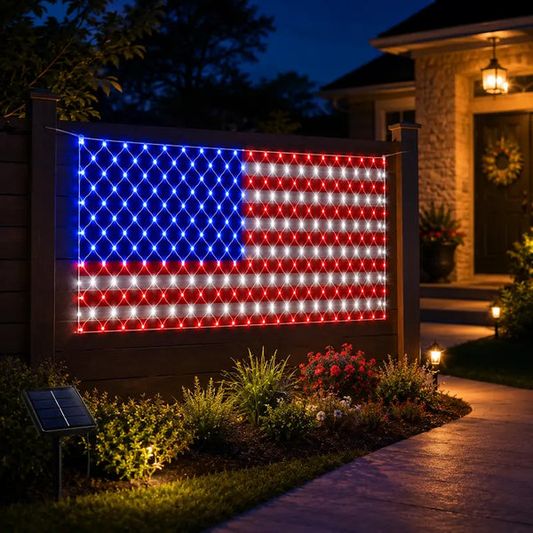 🎉🎉Let Freedom Glow: Premium All-Weather Solar American Flag Lights.🔥Engineered with military-grade waterproofing to withstand rain, snow, and storm—zero electricity bills, pure American pride. -EV1