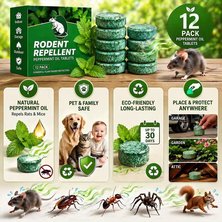🔥12 Pack Natural Rodent Repellent Balls – Peppermint & Lemon Oil Pest Deterrent for Rats, Mice, Squirrels, Spiders, Indoor & Outdoor Protection🎁-&H